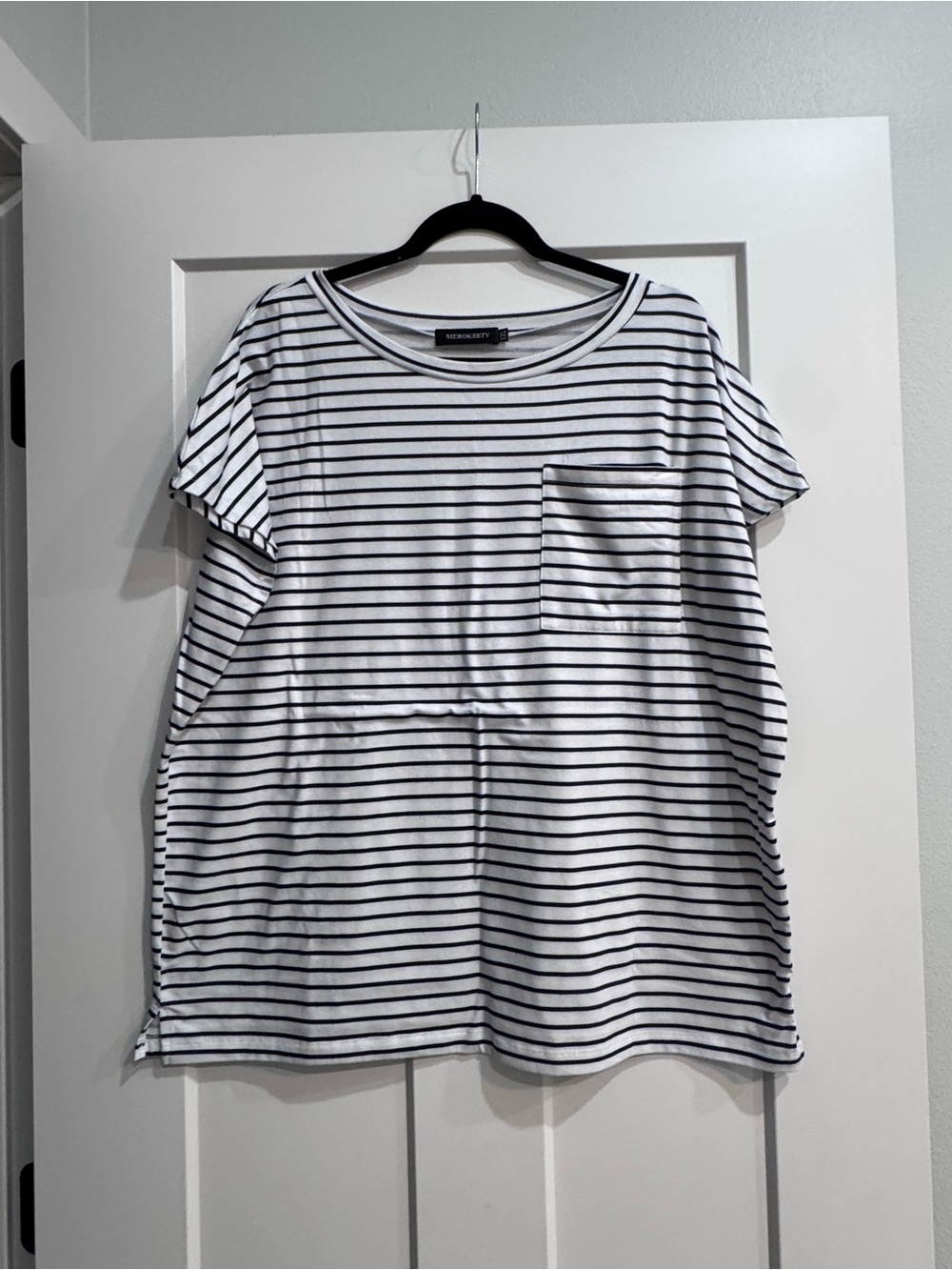 Mercer Stripe Pocket Tee in White and Black